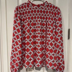 Crown & Ivy Red and White Patterned Blouse